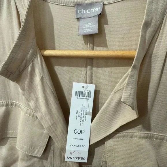 Chico’s Beige Mock Neck Button Down - Picture 2 of 7